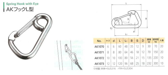 AKフックL型サイズ表
