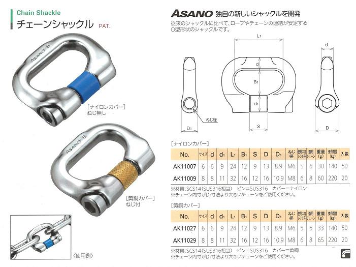 ステンレスチェーンシャックル　サイズ表