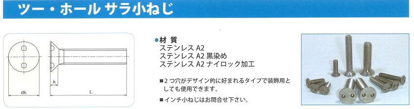 いたずら防止ネジ　ツー・ホールサラ小ネジ