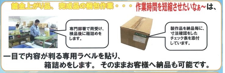 金属加工品　特注金物　別注品の梱包出荷