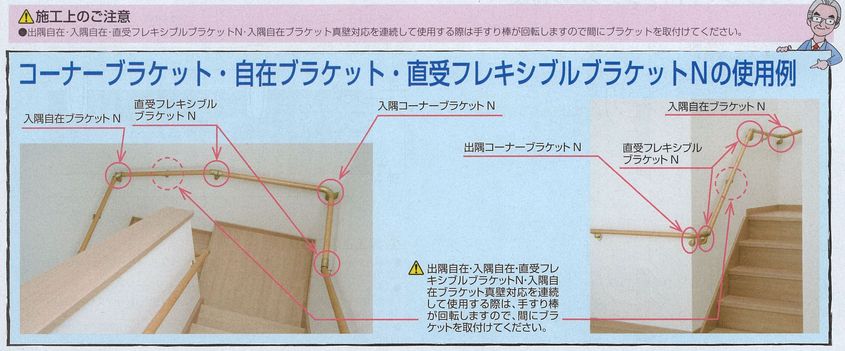 コーナーブラケット、自在ブラケット、直受フレキシブルブラケットＮ使用例