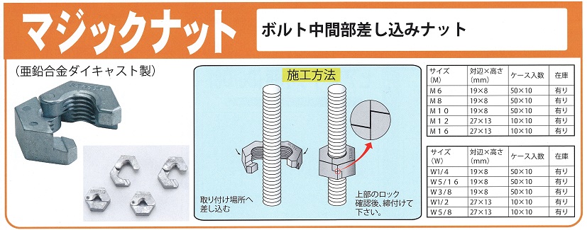 ボルト中間部差込みナット