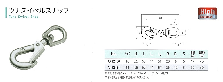 ステンレスツナスイベルスナップ詳細