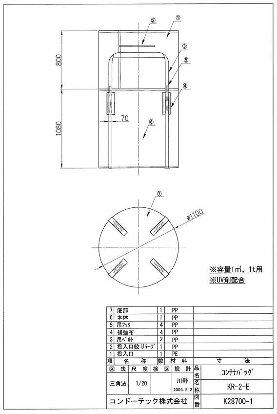 コンテナバック丸型２Ｅサイズ表