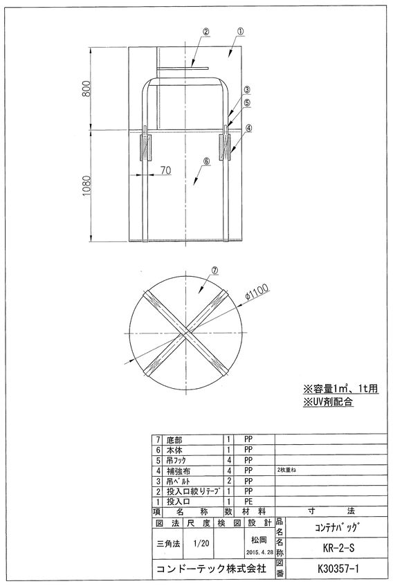 コンテナバック丸型２Ｓサイズ表