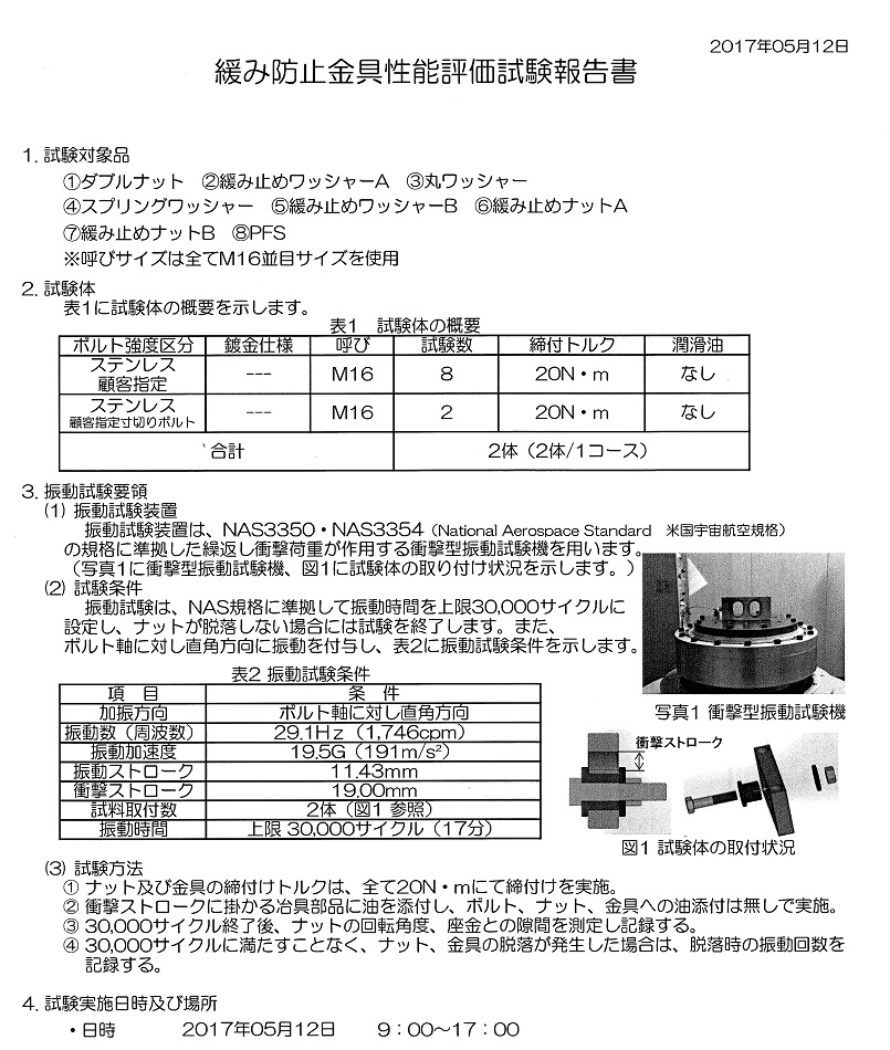 緩み防止金具性能評価試験報告書