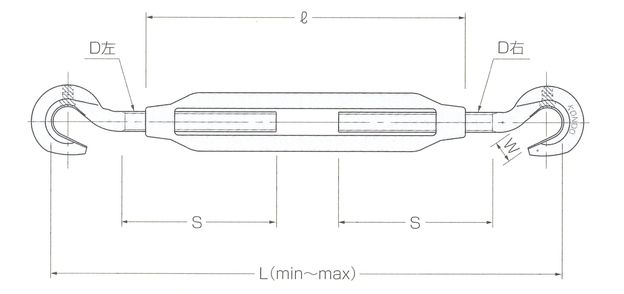 ターンバックル両フックサイズ表1