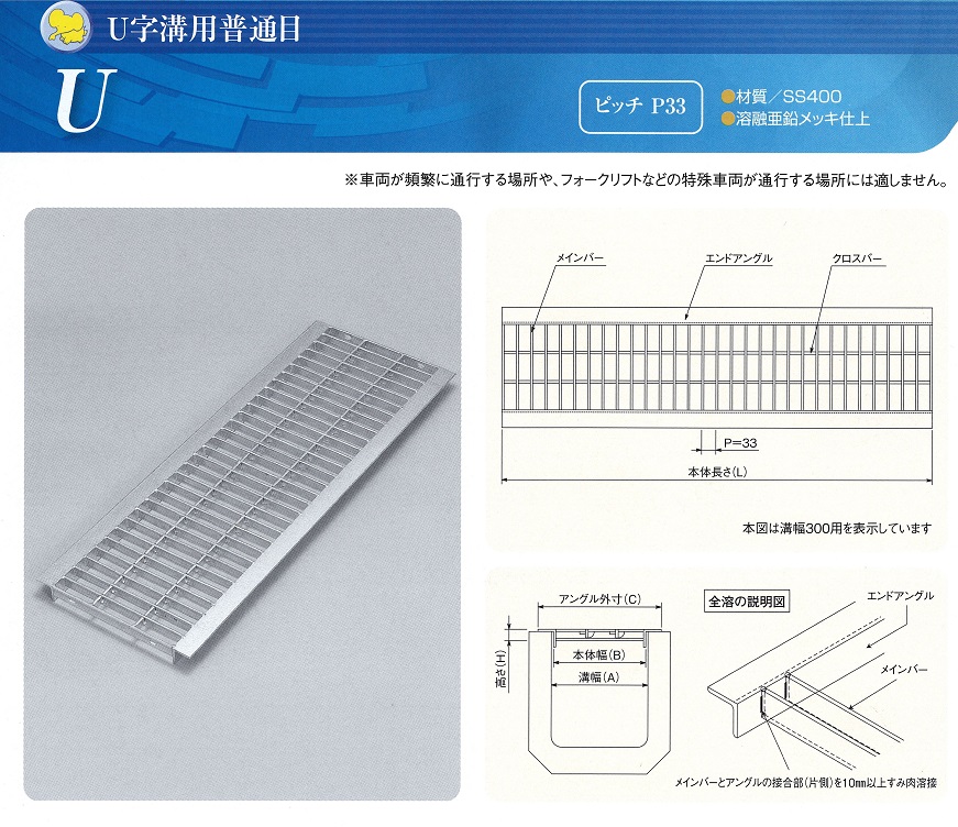 Ｕ字溝用グレーチング