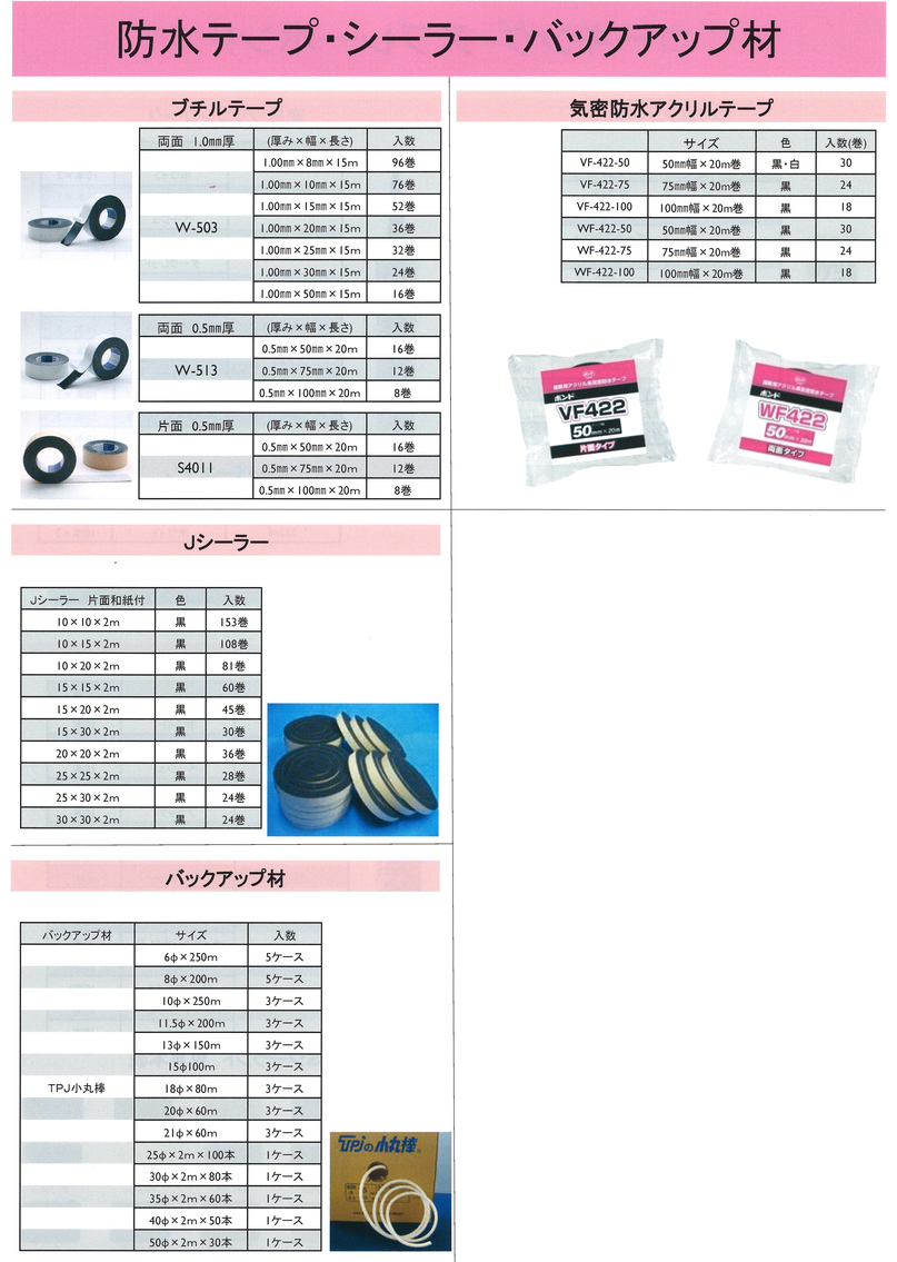 防水テープ　シーラー　バツクアップ材