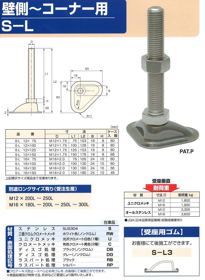 アジャストボルト壁側、コーナー用詳細