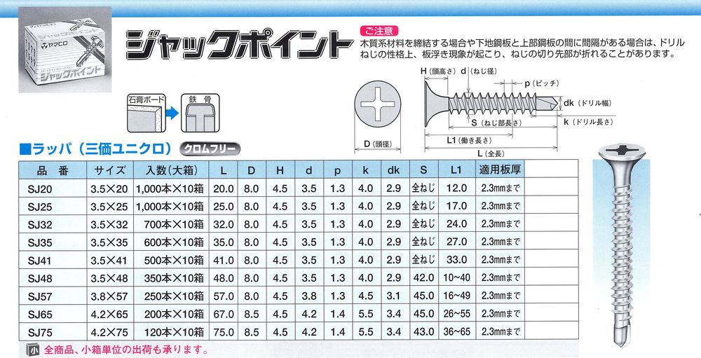 ジャックポイントラッパ サイズ表