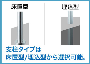 支柱タイプは床置型/埋込型から選択可能