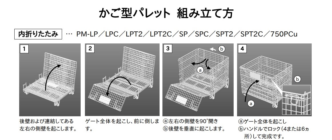 かご型パレット 吊上げ式 組み立て方（内折り畳み）