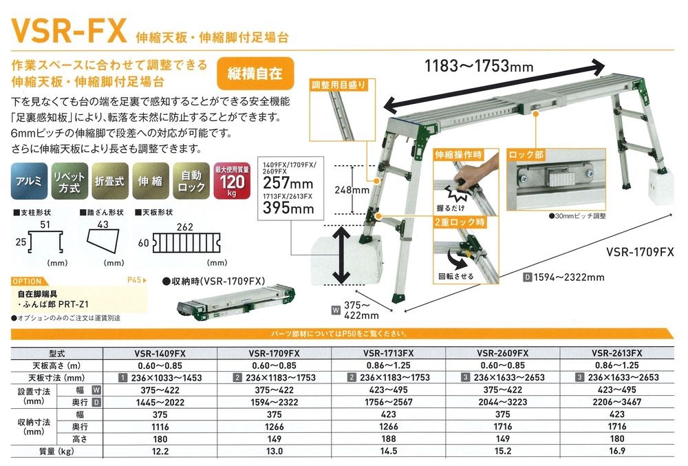 伸縮天板・伸縮脚付足場台ＶＳＲ-ＦX