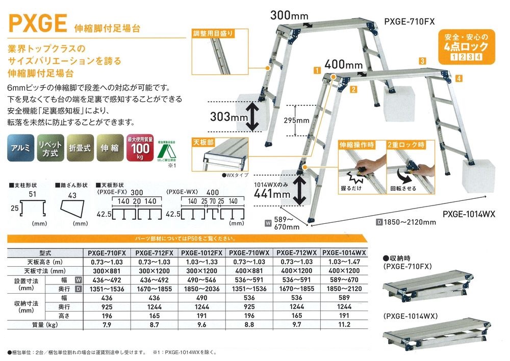 伸縮脚付足場台ＰＸＧE