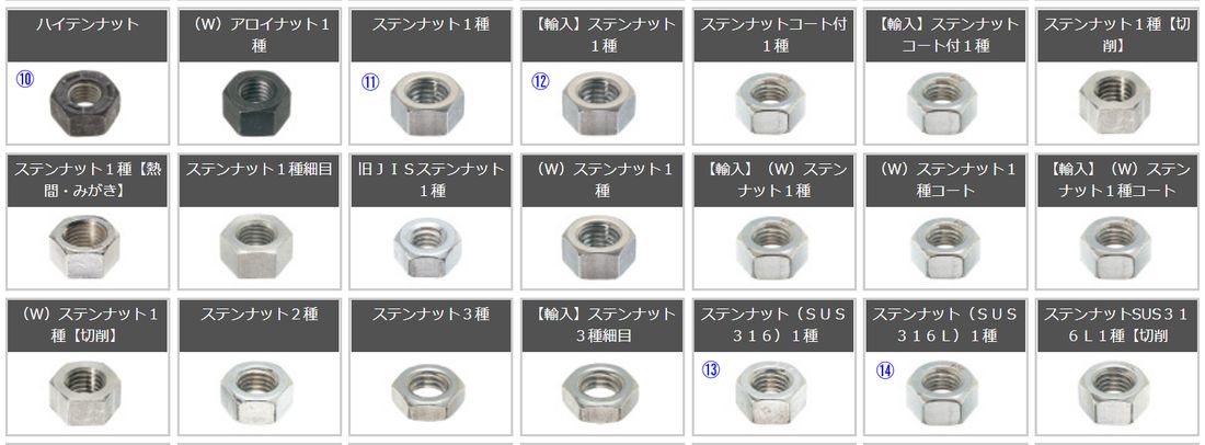 ナット一覧　ナット種類4