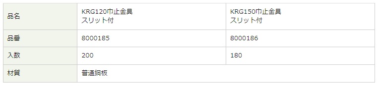 ＫＲＧ巾止金具仕様