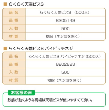 らくらく天端ビスＳ　らくらく天端ビス詳細