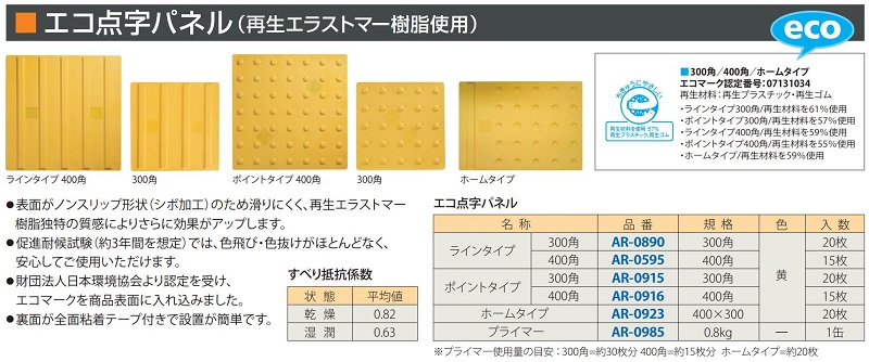 エコ点字パネル（再生エラストマー樹脂使用）