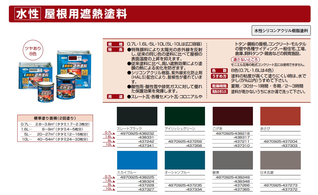 水性屋根用遮熱塗料