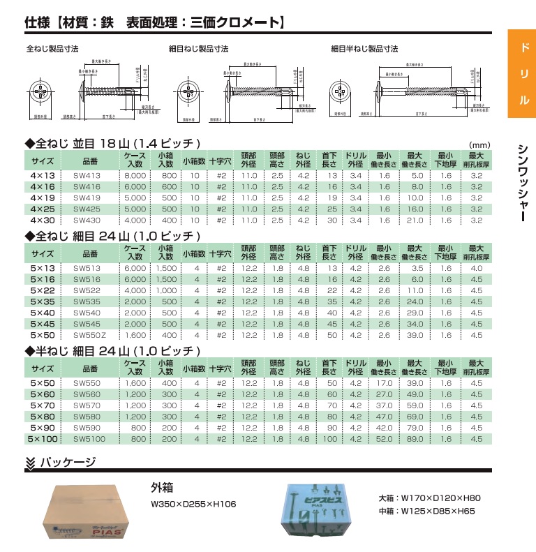 ピアスシンワッシャー　仕様