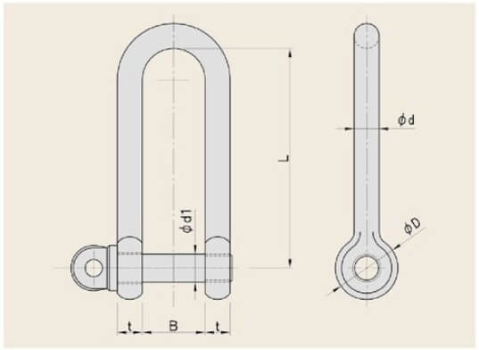 強力長シャックルねじ込み式寸法図