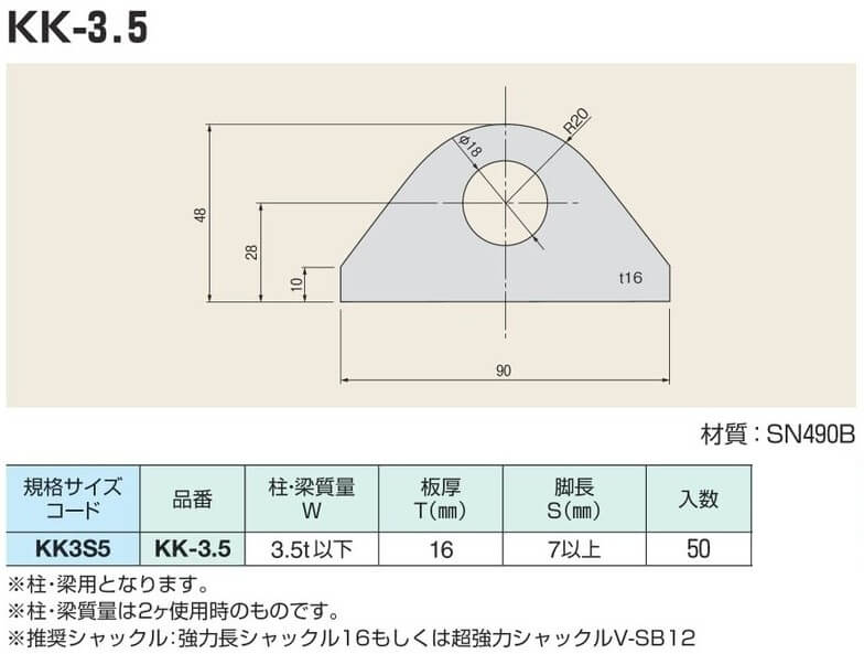 低床吊りピース【KK-3.5】寸法図