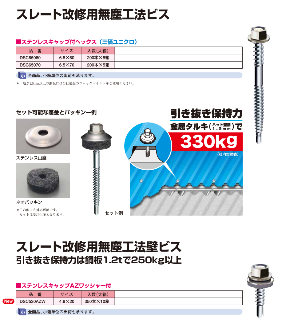 スレート改修用無塵工法ビス