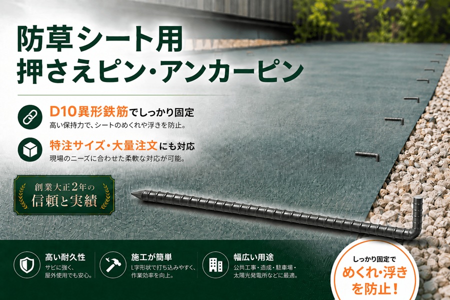 防草シート用押さえピン・アンカーピンD10異形鉄筋でしっかり固定