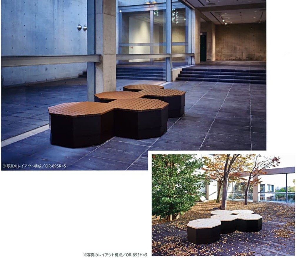モリマーキンキの木製八角形箱型ベンチOR-895R、OR-895Hの使用イメージ